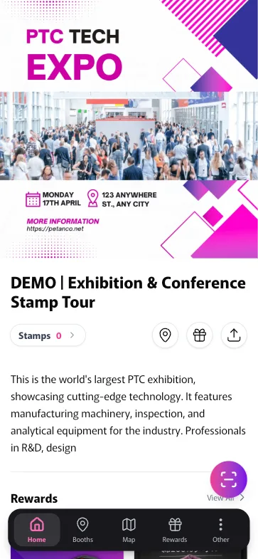 Demo "Exhibition & Conference Stamp Tour" displayed in English