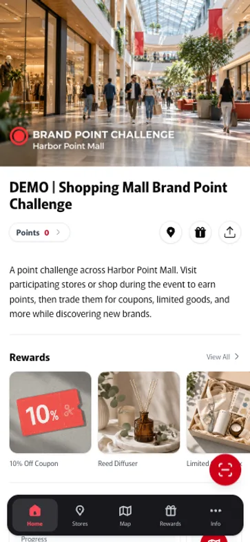 Shopper screen of the Petanco Shopping Mall Brand Point Challenge demo