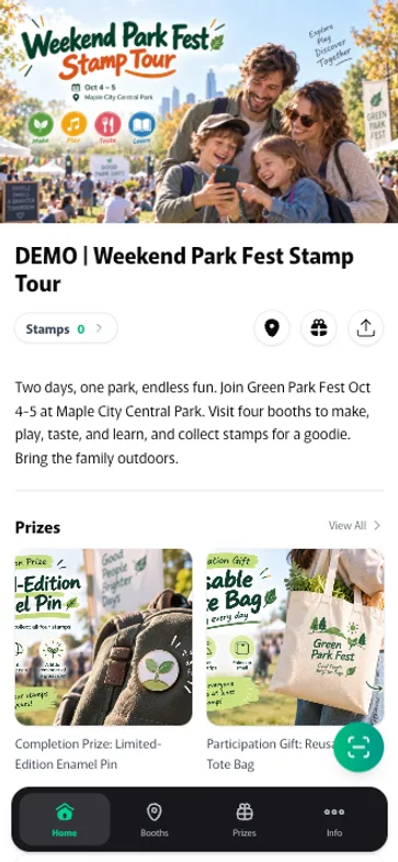 Petanco Weekend Park Fest Stamp Tour demo screen